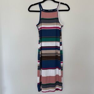 Striped Multicolor Colorblock Midi Dress